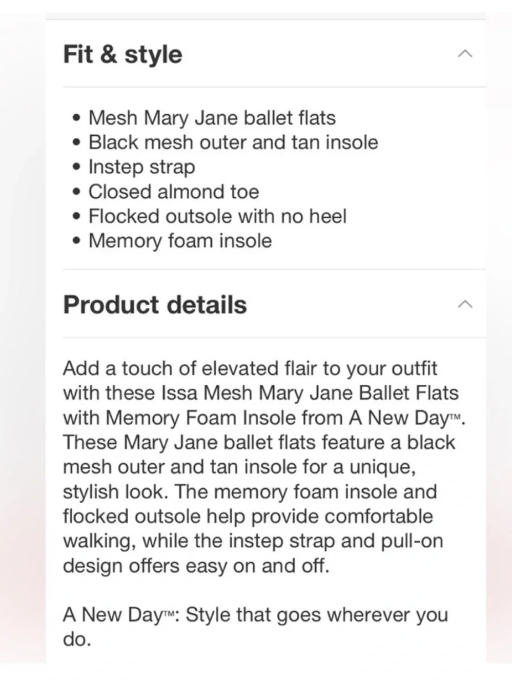 a new day Women's Issa Mesh Mary Jane Ballet Flats w/ Memory Foam Insole Size 10